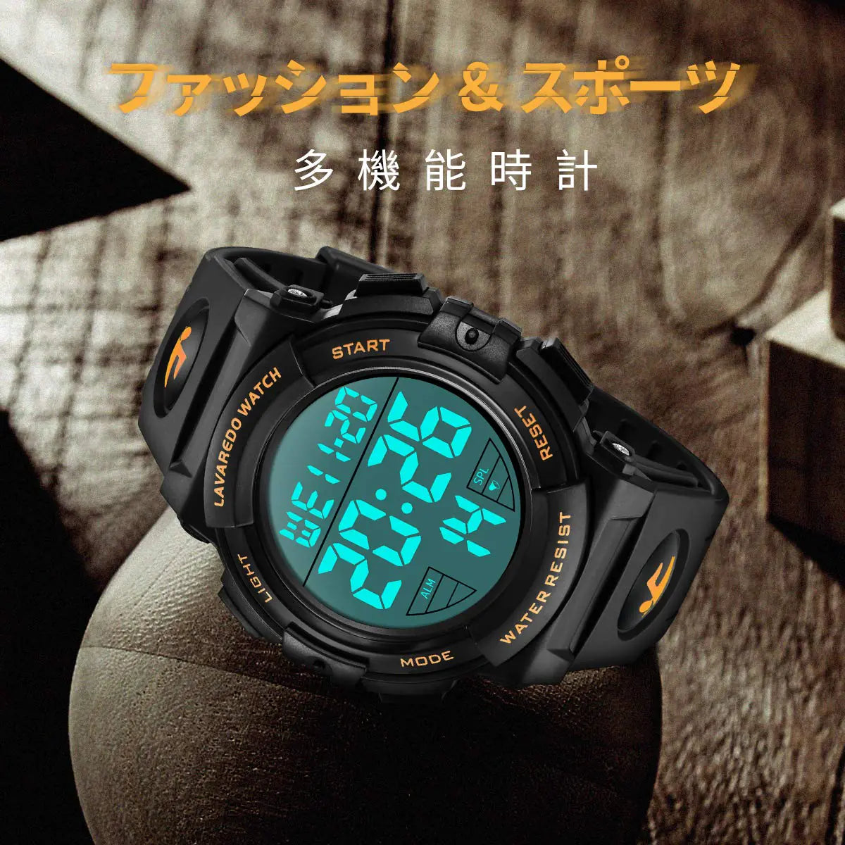 L LAVAREDO Mens Digital Watch Sports Military Watches Waterproof Outdoor Chronograph Wrist Watches for Men with LED Back Ligh/Alarm/Date 04-gold